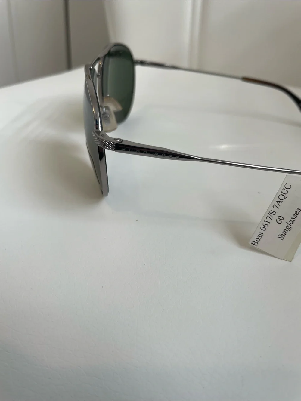 Boss Aviator Sunglasses with Dark Green Lenses and Silver Frame